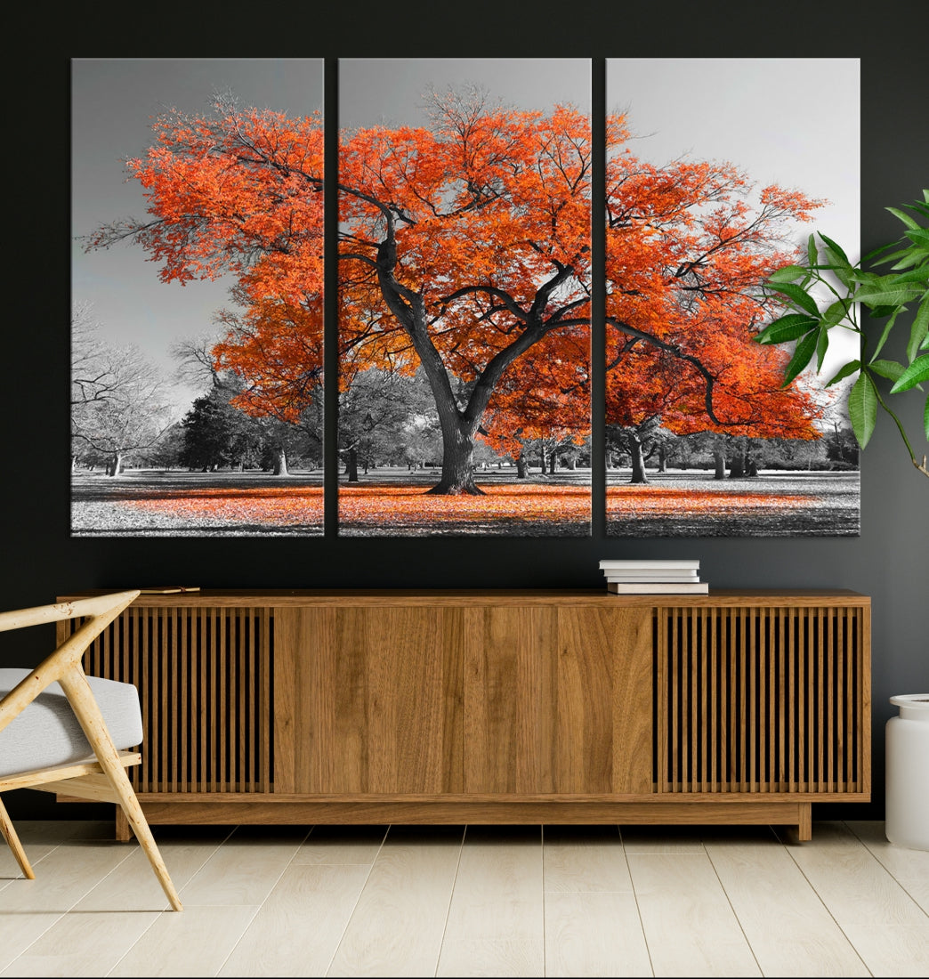 Orange Autumn Tree Large Canvas Wall Art Print Autumn Wall Art Printable Tree Art Home Office Decoration Multi Panel