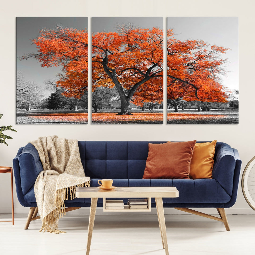 Orange Autumn Tree Large Canvas Wall Art Print Autumn Wall Art Printable Tree Art Home Office Decoration Multi Panel