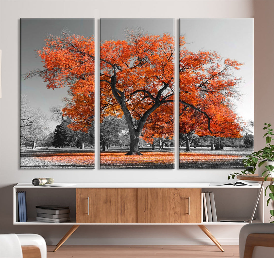 Orange Autumn Tree Large Canvas Wall Art Print Autumn Wall Art Printable Tree Art Home Office Decoration Multi Panel