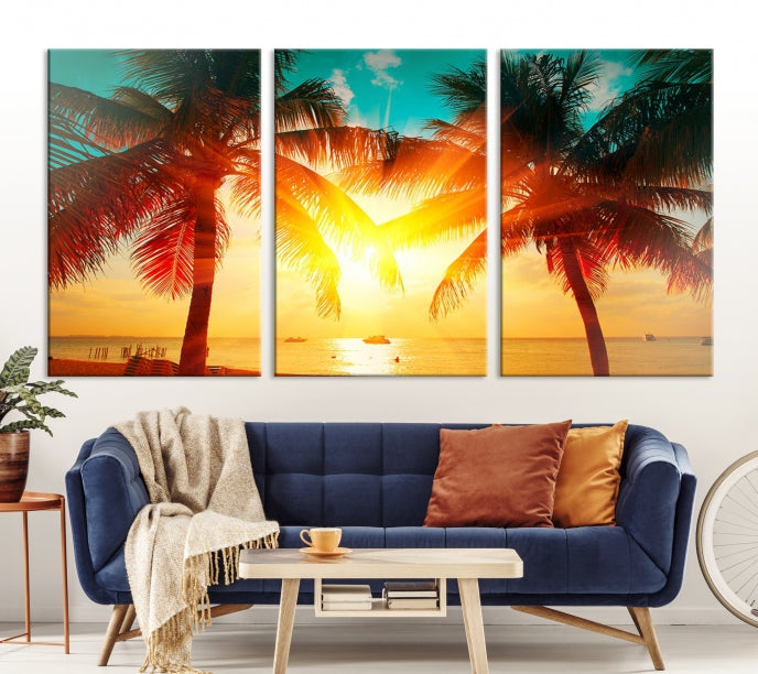 Palm and Sunset Tropical Beach Canvas Wall Art Giclee Print