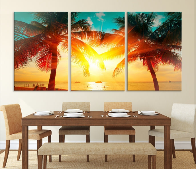 Palm and Sunset Tropical Beach Canvas Wall Art Giclee Print