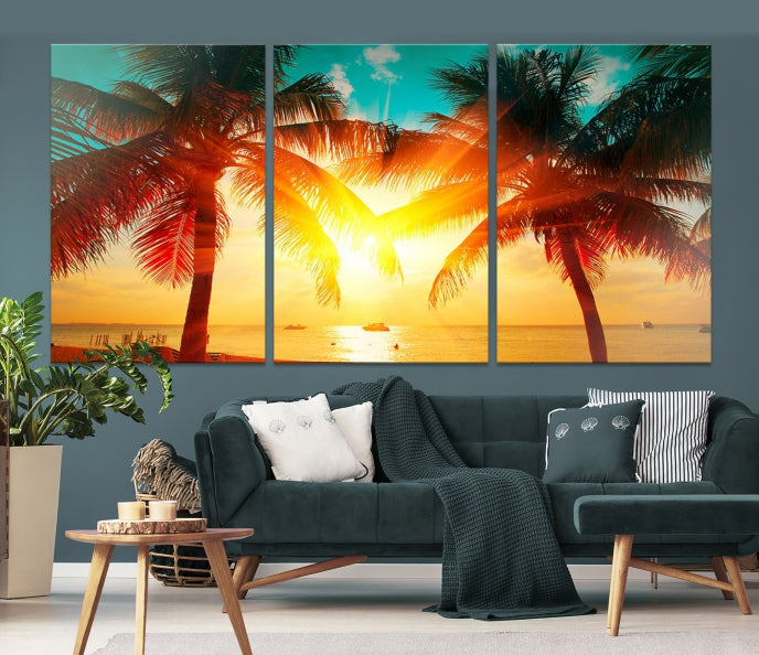 Palm and Sunset Tropical Beach Canvas Wall Art Giclee Print