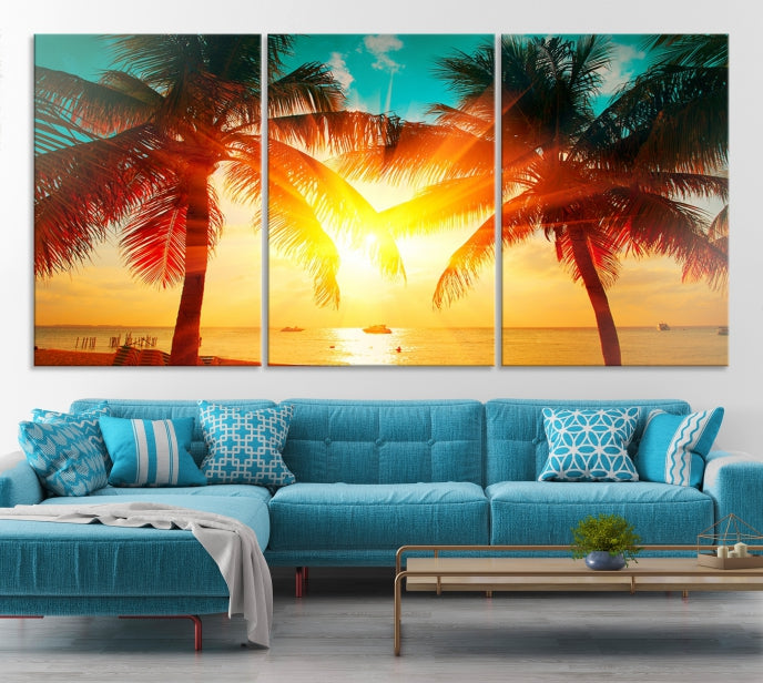 Palm and Sunset Tropical Beach Canvas Wall Art Giclee Print