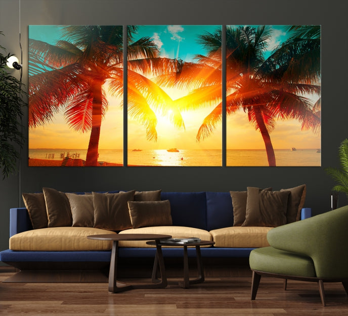 Palm and Sunset Tropical Beach Canvas Wall Art Giclee Print