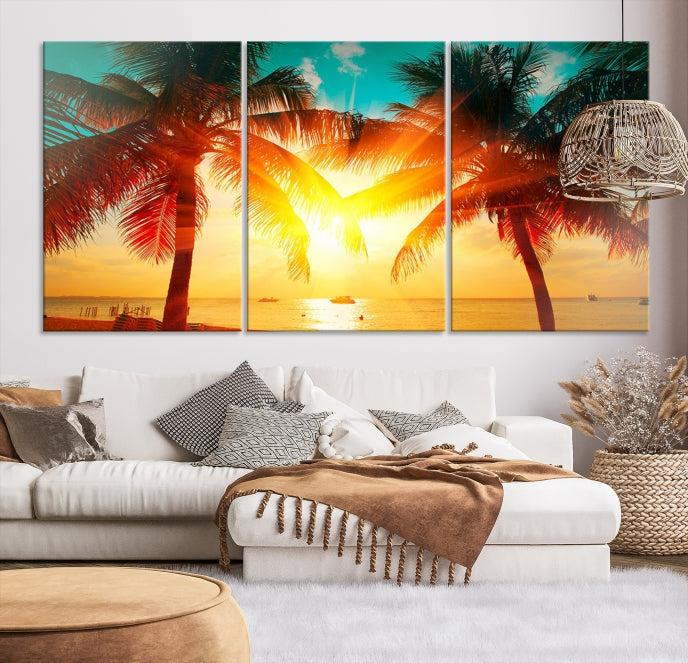 Palm and Sunset Tropical Beach Canvas Wall Art Giclee Print