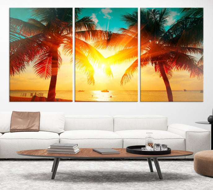 Palm and Sunset Tropical Beach Canvas Wall Art Giclee Print