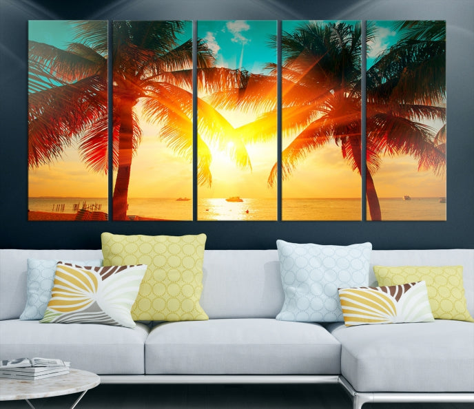 Palm and Sunset Tropical Beach Canvas Wall Art Giclee Print