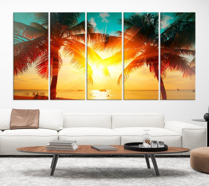 Palm and Sunset Tropical Beach Canvas Wall Art Giclee Print