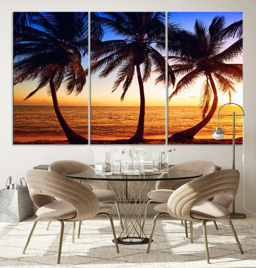 Palms at Sunset on Beach Large Canvas Art Print for Living Room Hallway Wall Decor