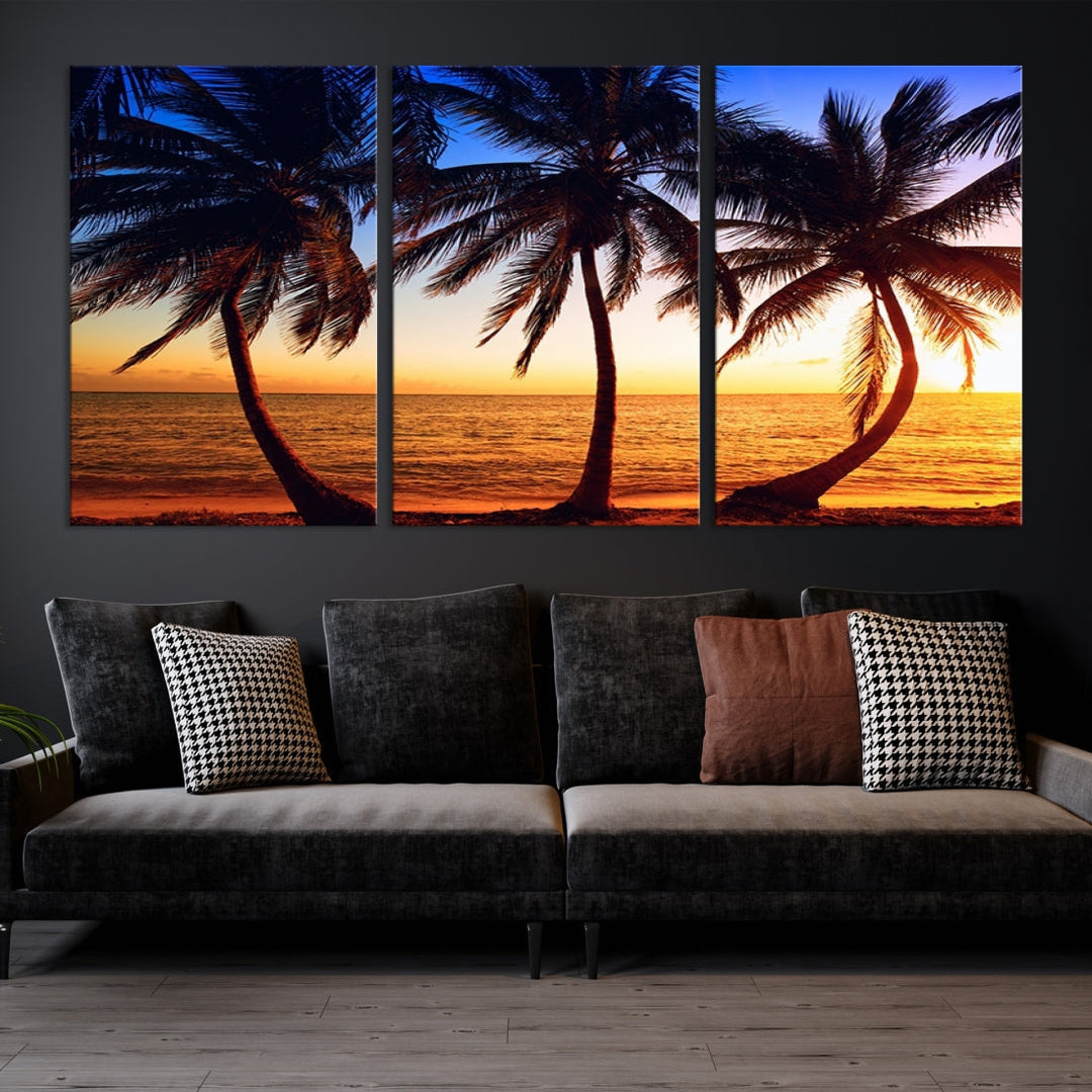 Palms at Sunset on Beach Large Canvas Art Print for Living Room Hallway Wall Decor