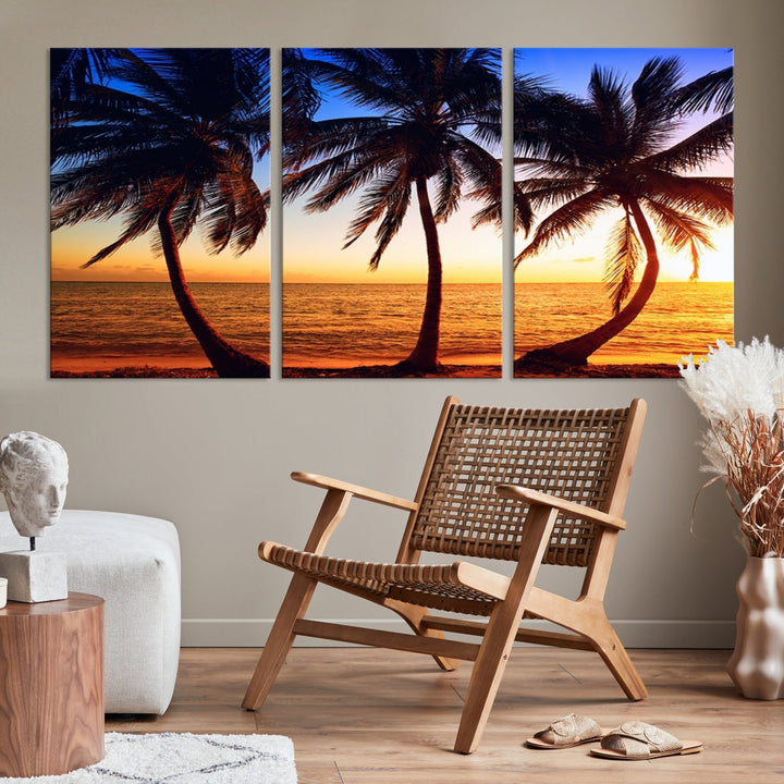 Palms at Sunset on Beach Large Canvas Art Print for Living Room Hallway Wall Decor