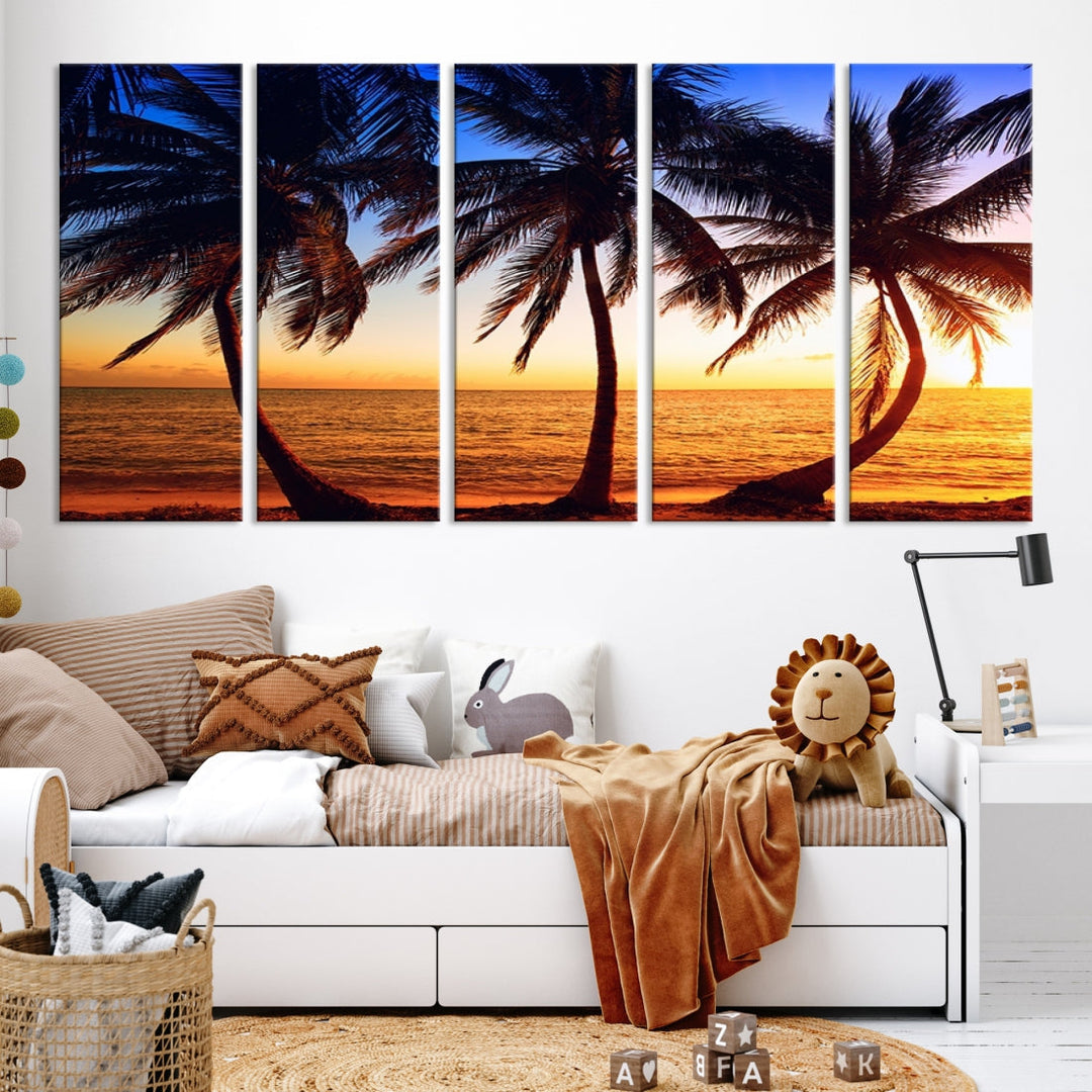 Palms at Sunset on Beach Large Canvas Art Print for Living Room Hallway Wall Decor