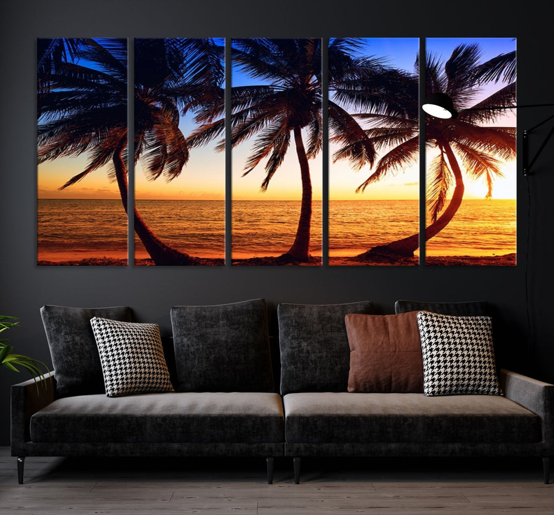 Palms at Sunset on Beach Large Canvas Art Print for Living Room Hallway Wall Decor