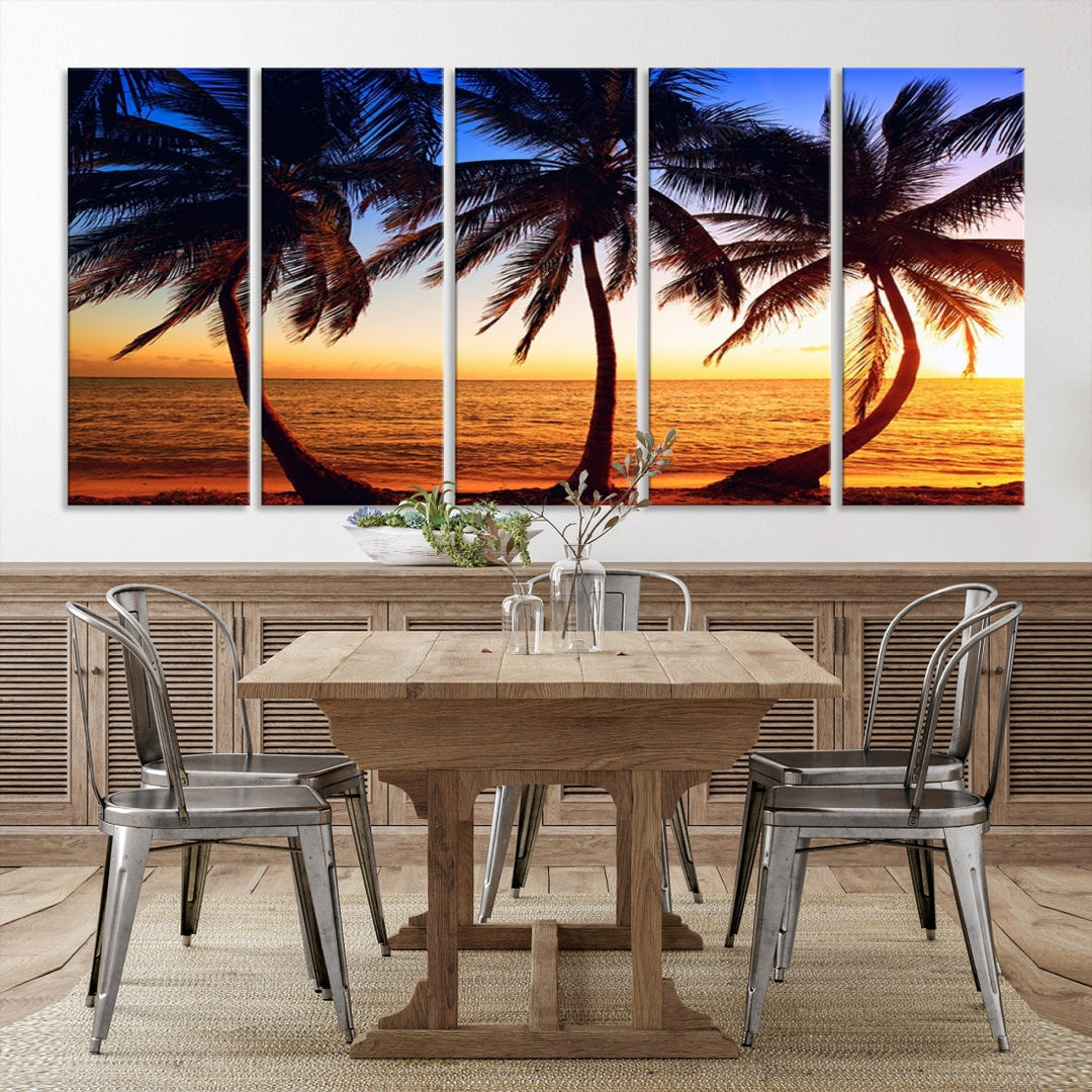 Palms at Sunset on Beach Large Canvas Art Print for Living Room Hallway Wall Decor