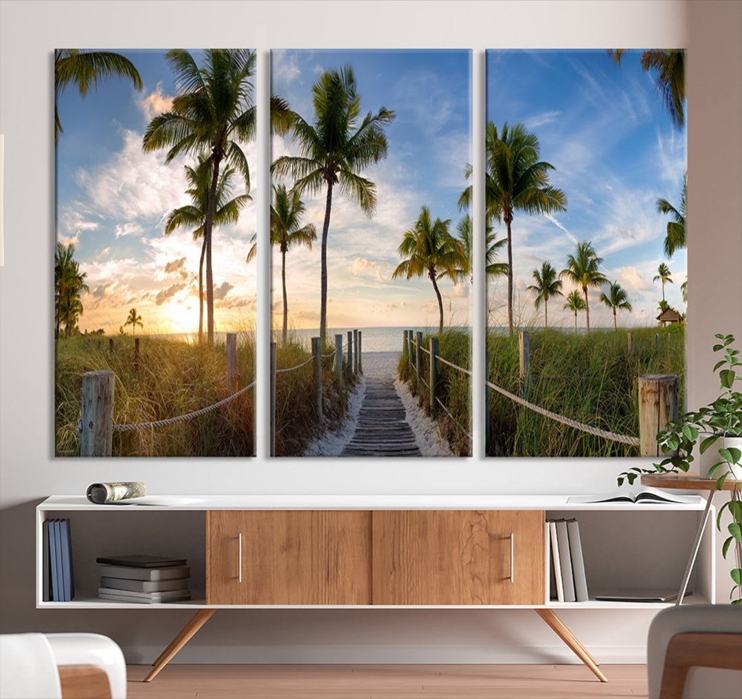 Panorama view of footbridge to the Smathers beach at sunriseKey West, Florida