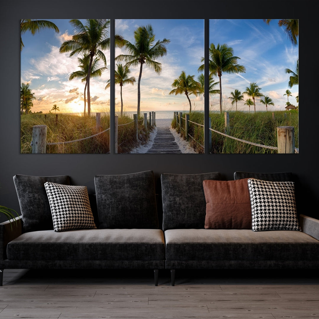 Panorama view of footbridge to the Smathers beach at sunriseKey West, Florida