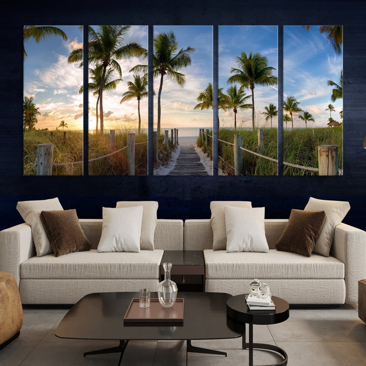 Panorama view of footbridge to the Smathers beach at sunriseKey West, Florida