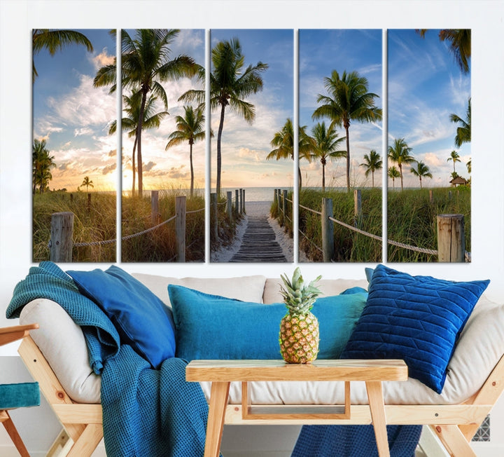 Panorama view of footbridge to the Smathers beach at sunriseKey West, Florida