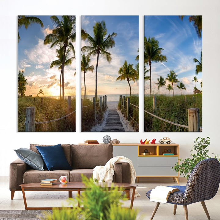 Panorama view of footbridge to the Smathers beach at sunriseKey West, Florida