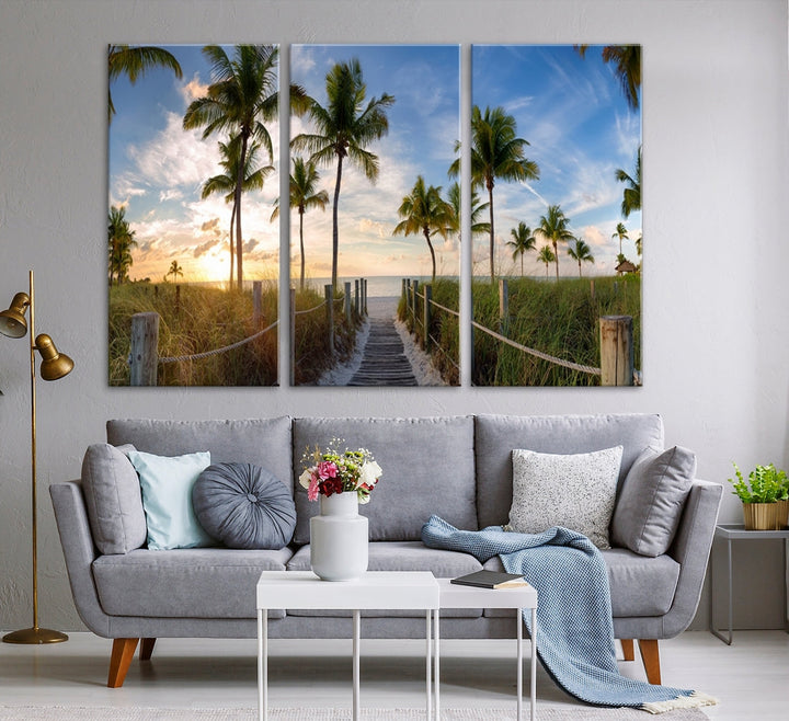 Panorama view of footbridge to the Smathers beach at sunriseKey West, Florida