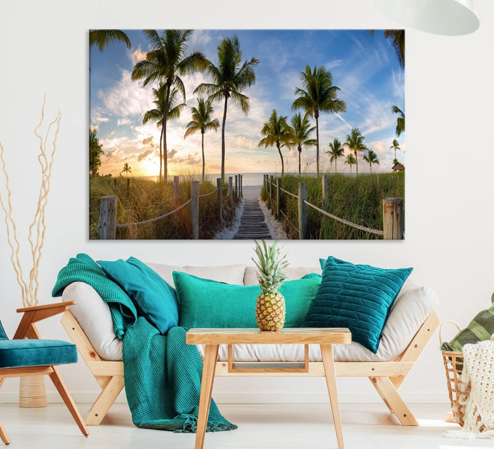 Panorama view of footbridge to the Smathers beach at sunriseKey West, Florida