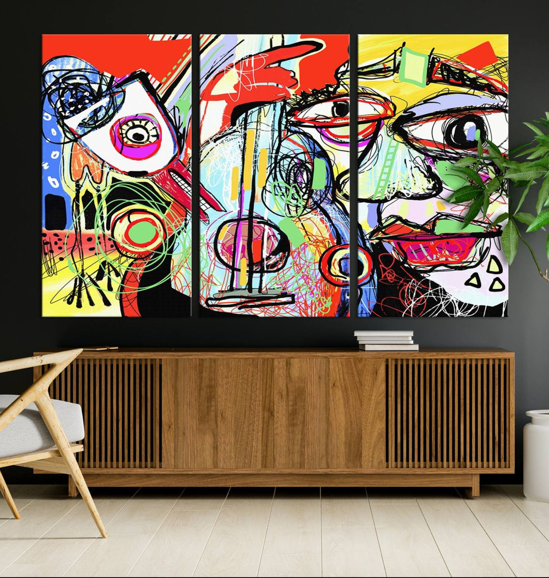 Picasso Style Print on Canvas , Floating Frame Option, Modern Wall Art, Canvas Wall Set , Extra Large Wall Art