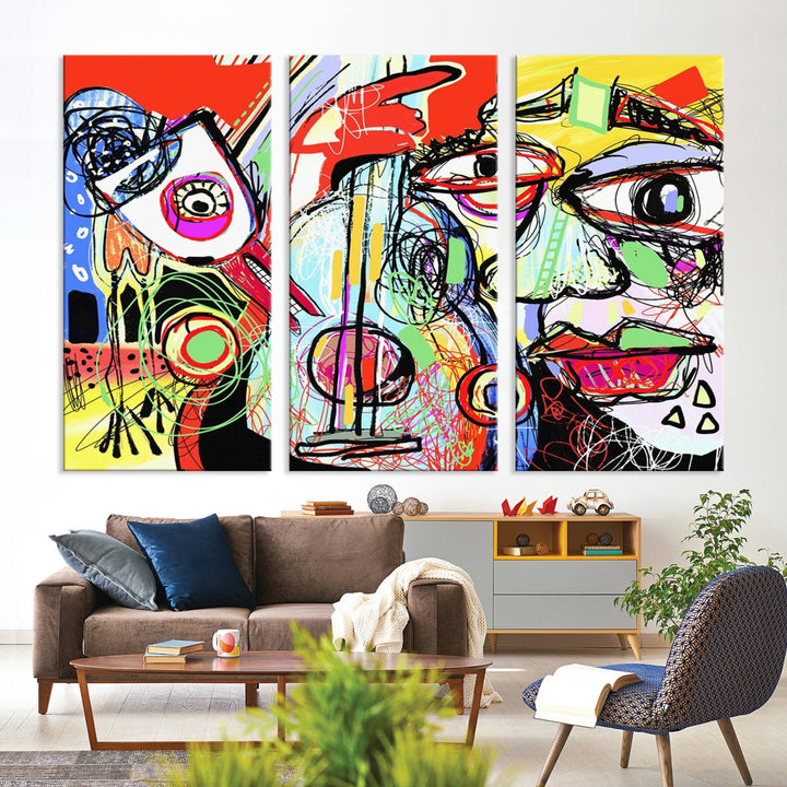 Picasso Style Print on Canvas , Floating Frame Option, Modern Wall Art, Canvas Wall Set , Extra Large Wall Art