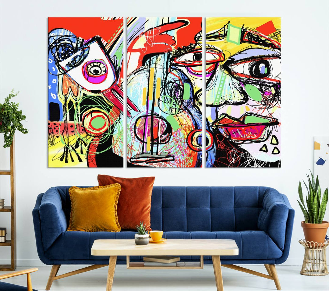 Picasso Style Print on Canvas , Floating Frame Option, Modern Wall Art, Canvas Wall Set , Extra Large Wall Art