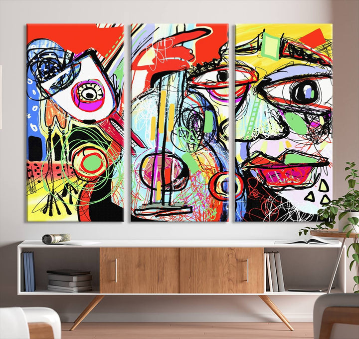 Picasso Style Print on Canvas , Floating Frame Option, Modern Wall Art, Canvas Wall Set , Extra Large Wall Art