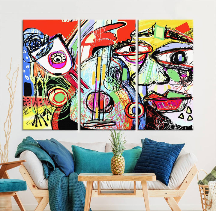 Picasso Style Print on Canvas , Floating Frame Option, Modern Wall Art, Canvas Wall Set , Extra Large Wall Art