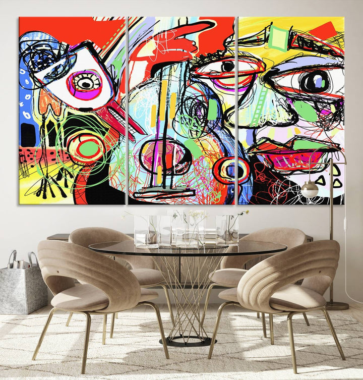 Picasso Style Print on Canvas , Floating Frame Option, Modern Wall Art, Canvas Wall Set , Extra Large Wall Art