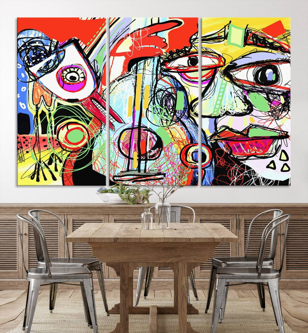 Picasso Style Print on Canvas , Floating Frame Option, Modern Wall Art, Canvas Wall Set , Extra Large Wall Art