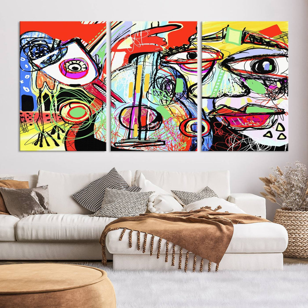 Picasso Style Print on Canvas , Floating Frame Option, Modern Wall Art, Canvas Wall Set , Extra Large Wall Art