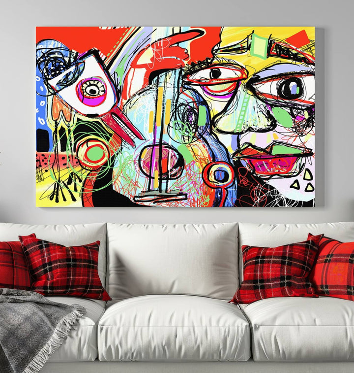 Picasso Style Print on Canvas , Floating Frame Option, Modern Wall Art, Canvas Wall Set , Extra Large Wall Art