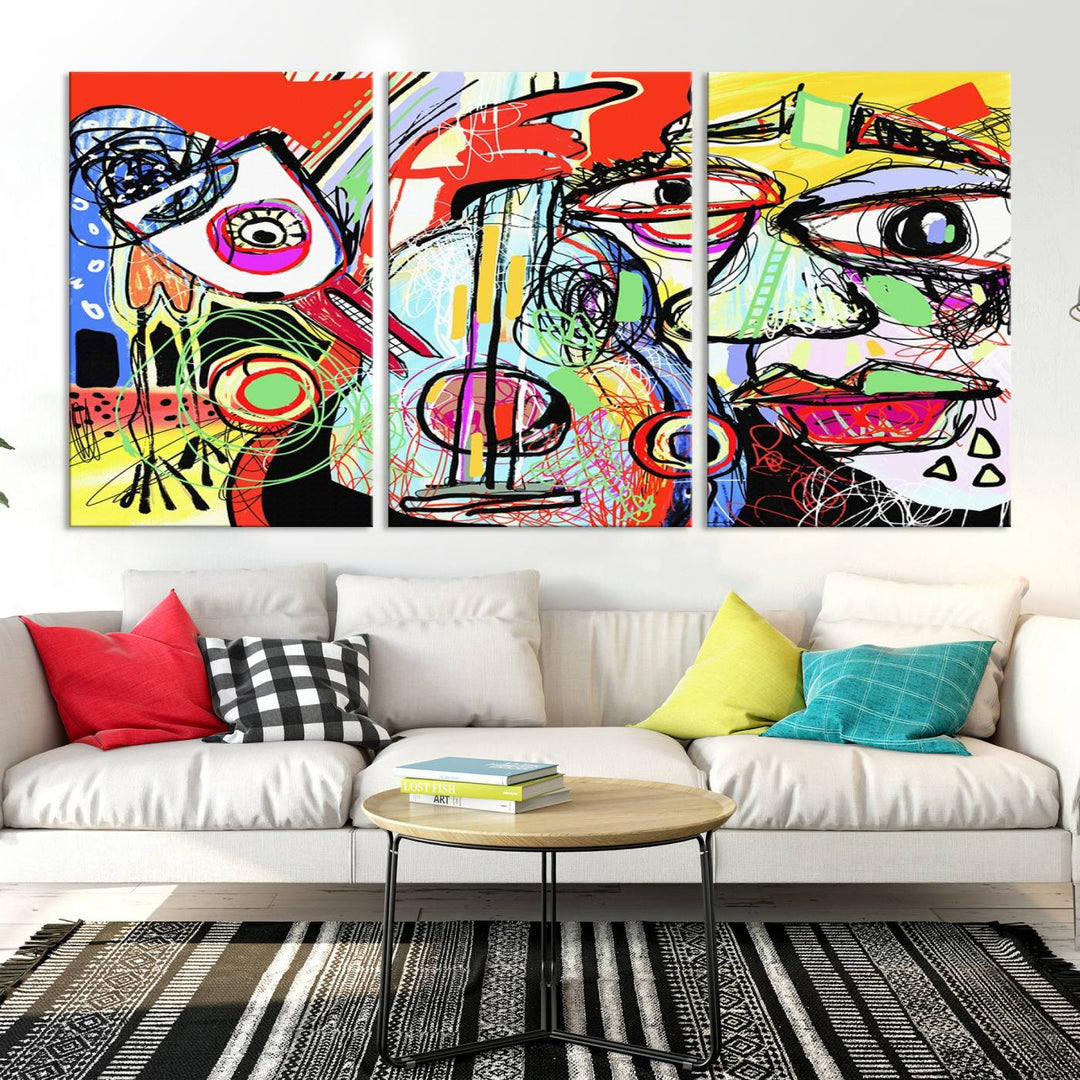 Picasso Style Print on Canvas , Floating Frame Option, Modern Wall Art, Canvas Wall Set , Extra Large Wall Art