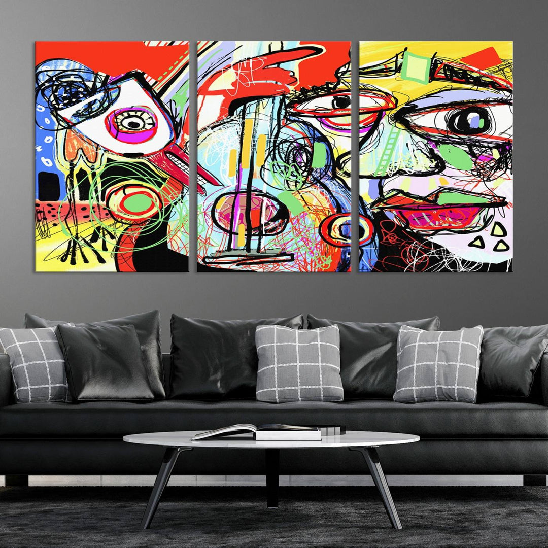 Picasso Style Print on Canvas , Floating Frame Option, Modern Wall Art, Canvas Wall Set , Extra Large Wall Art