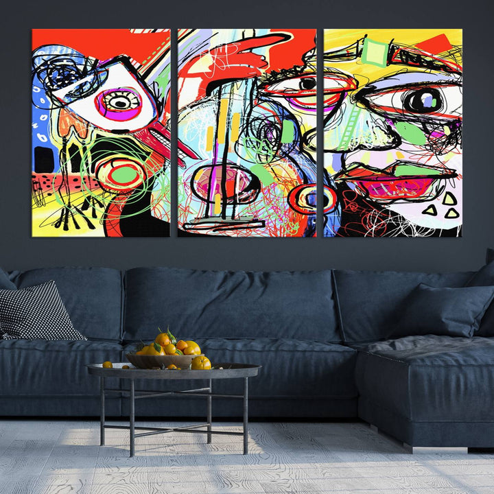 Picasso Style Print on Canvas , Floating Frame Option, Modern Wall Art, Canvas Wall Set , Extra Large Wall Art