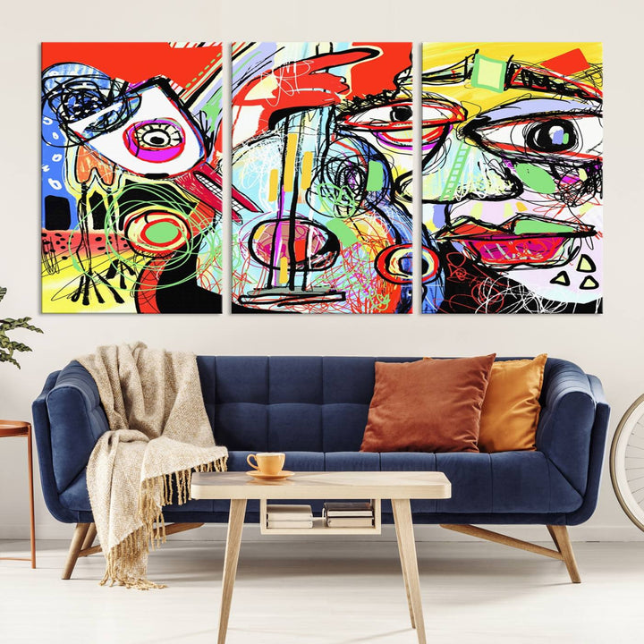 Picasso Style Print on Canvas , Floating Frame Option, Modern Wall Art, Canvas Wall Set , Extra Large Wall Art