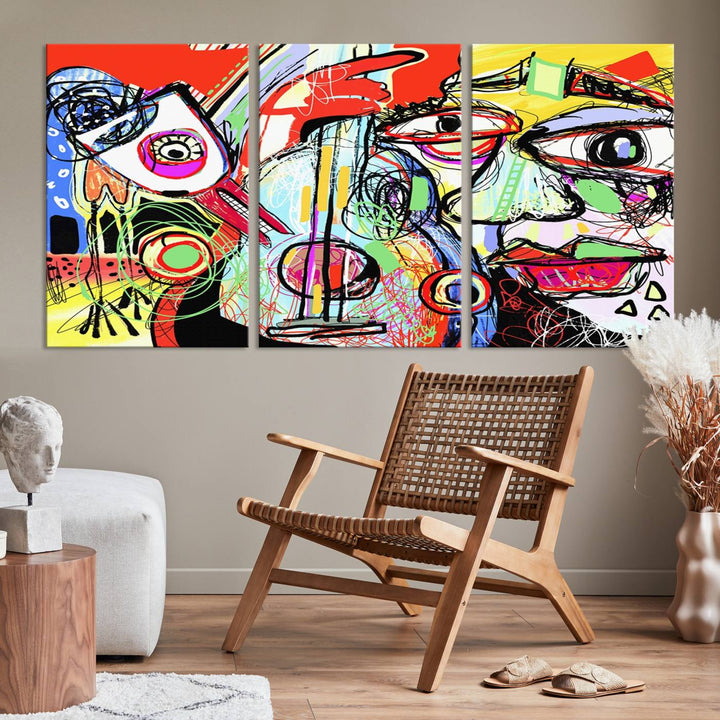 Picasso Style Print on Canvas , Floating Frame Option, Modern Wall Art, Canvas Wall Set , Extra Large Wall Art