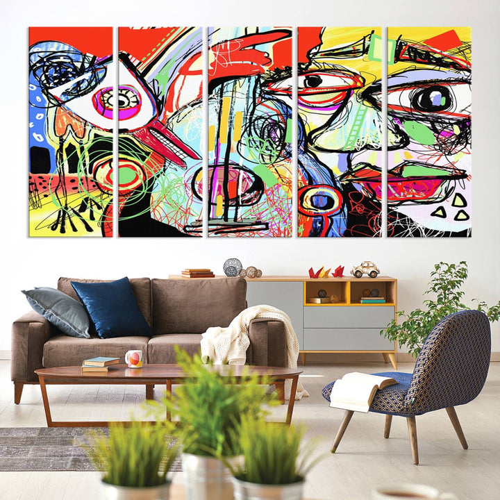 Picasso Style Print on Canvas , Floating Frame Option, Modern Wall Art, Canvas Wall Set , Extra Large Wall Art