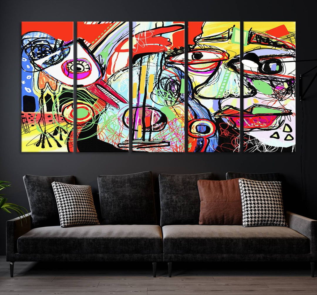 Picasso Style Print on Canvas , Floating Frame Option, Modern Wall Art, Canvas Wall Set , Extra Large Wall Art