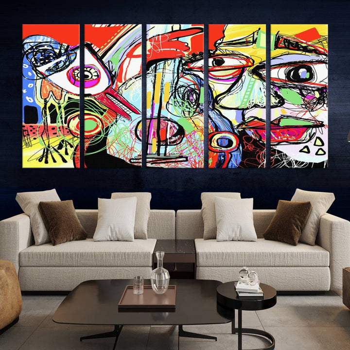 Picasso Style Print on Canvas , Floating Frame Option, Modern Wall Art, Canvas Wall Set , Extra Large Wall Art