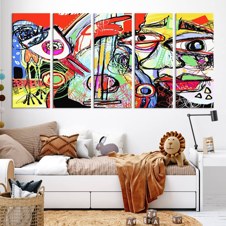 Picasso Style Print on Canvas , Floating Frame Option, Modern Wall Art, Canvas Wall Set , Extra Large Wall Art