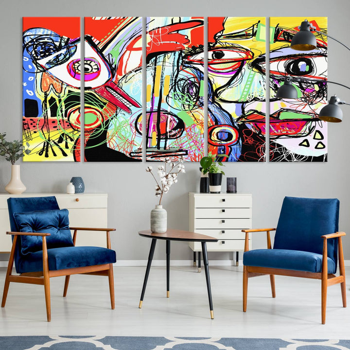 Picasso Style Print on Canvas , Floating Frame Option, Modern Wall Art, Canvas Wall Set , Extra Large Wall Art