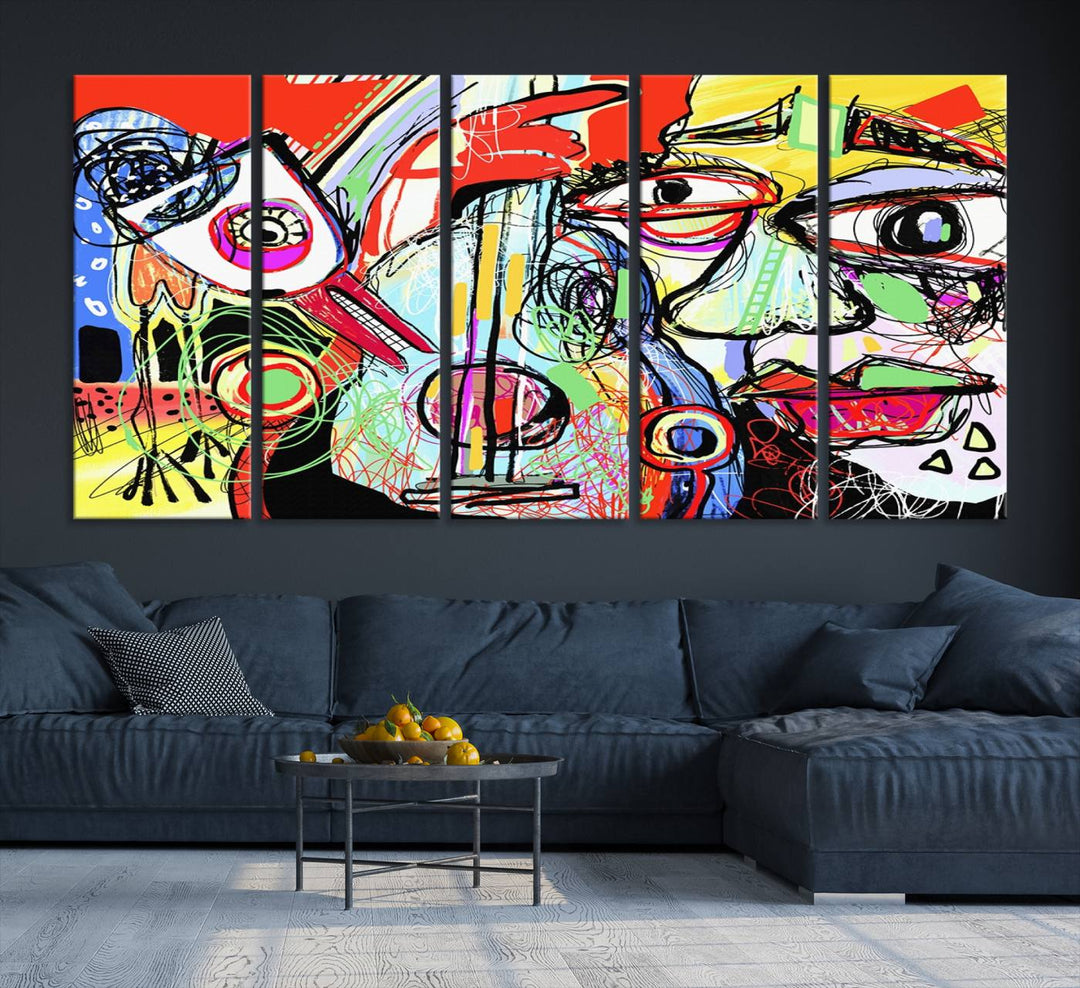 Picasso Style Print on Canvas , Floating Frame Option, Modern Wall Art, Canvas Wall Set , Extra Large Wall Art