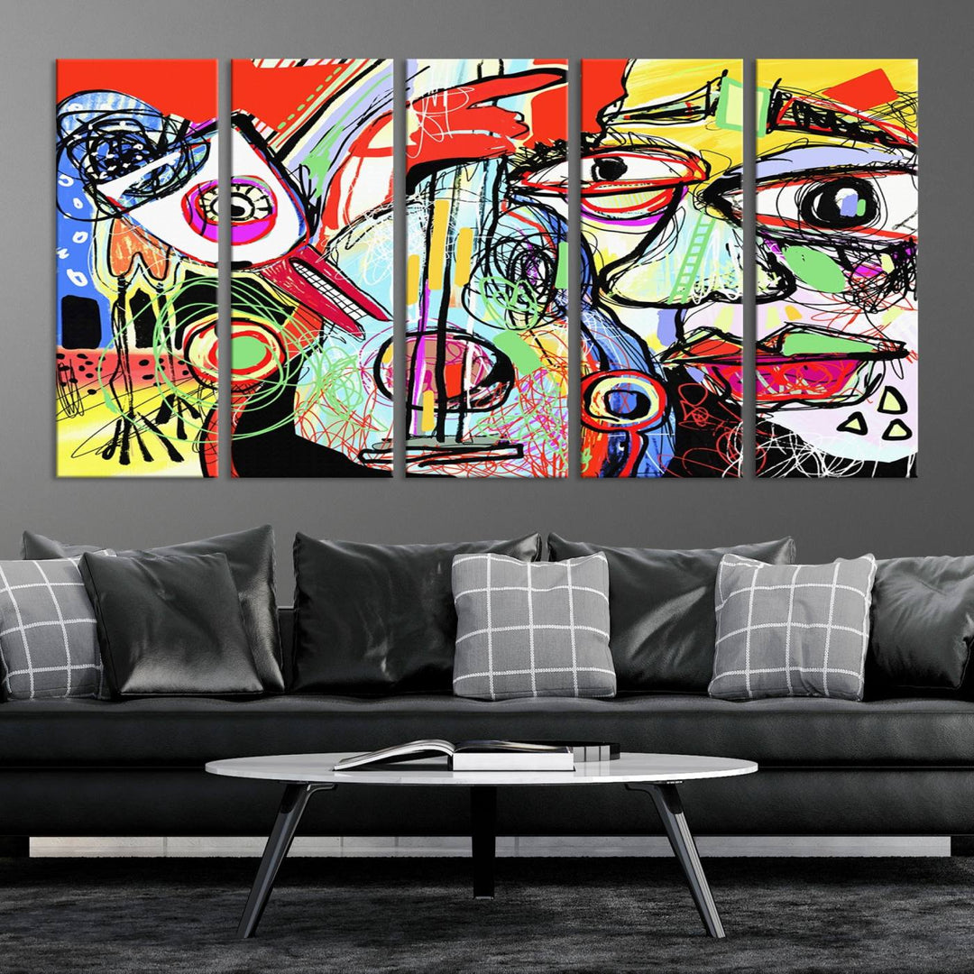 Picasso Style Print on Canvas , Floating Frame Option, Modern Wall Art, Canvas Wall Set , Extra Large Wall Art