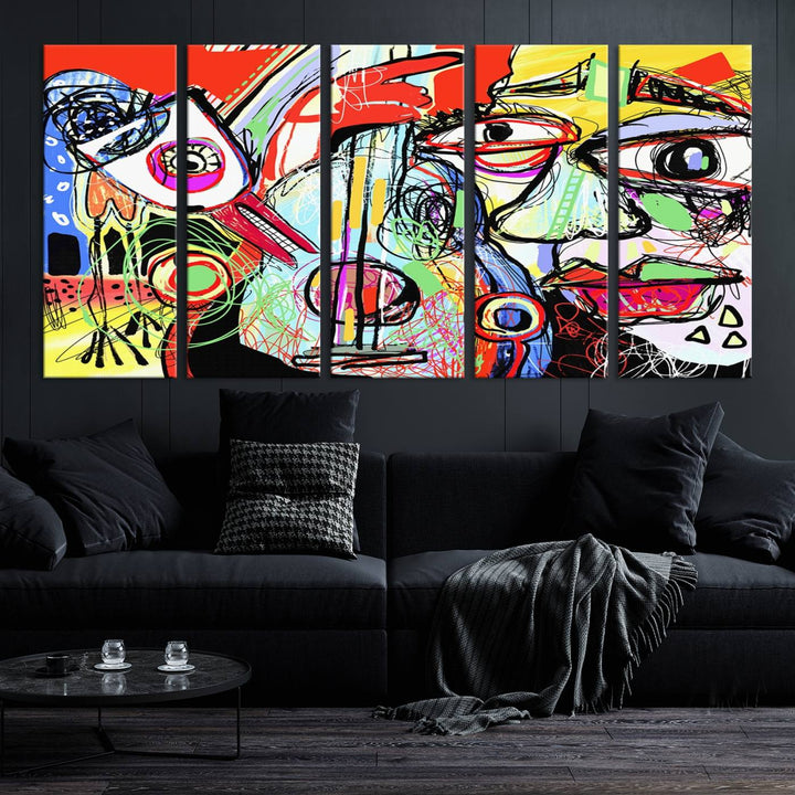 Picasso Style Print on Canvas , Floating Frame Option, Modern Wall Art, Canvas Wall Set , Extra Large Wall Art