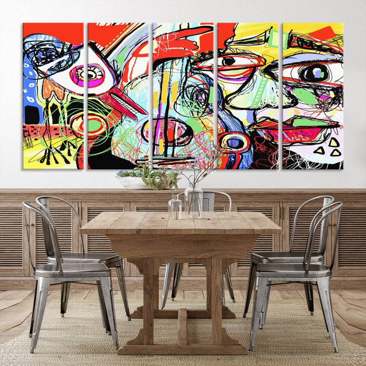 Picasso Style Print on Canvas , Floating Frame Option, Modern Wall Art, Canvas Wall Set , Extra Large Wall Art