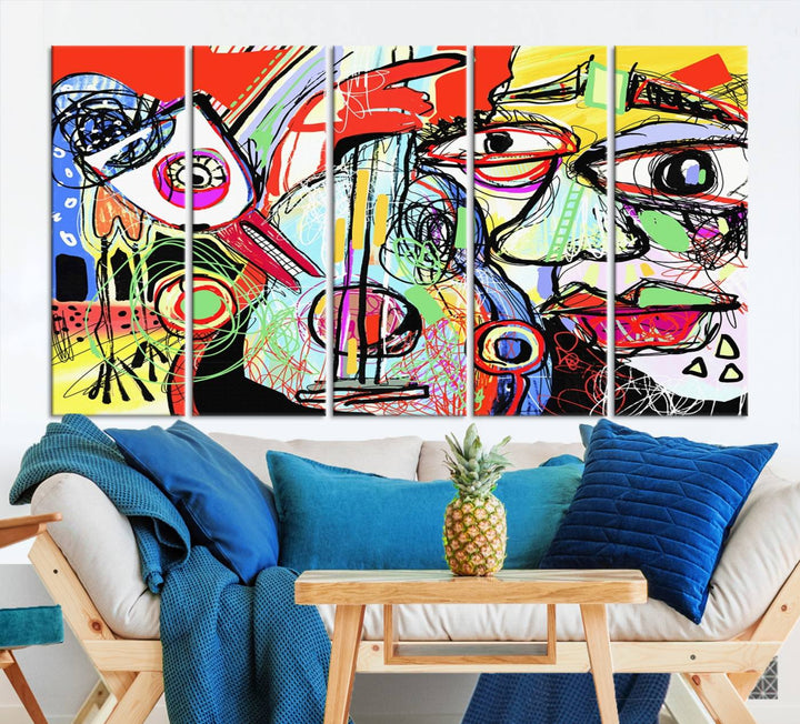 Picasso Style Print on Canvas , Floating Frame Option, Modern Wall Art, Canvas Wall Set , Extra Large Wall Art