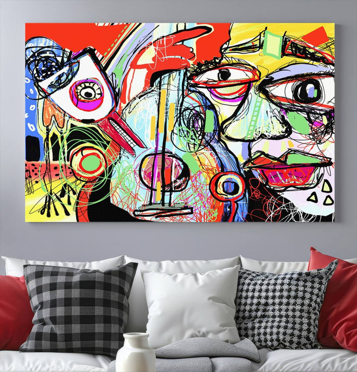 Picasso Style Print on Canvas , Floating Frame Option, Modern Wall Art, Canvas Wall Set , Extra Large Wall Art